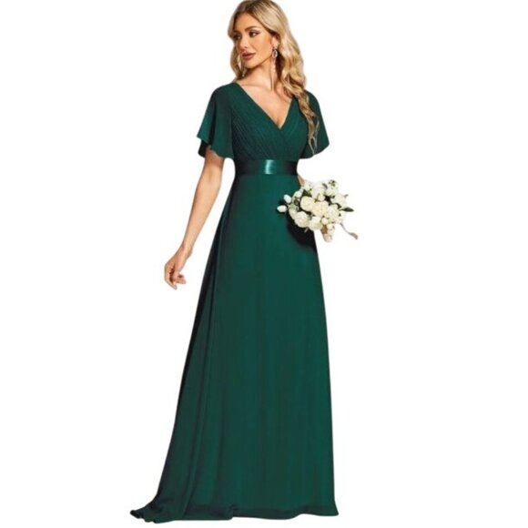 Ever-Pretty Dresses & Skirts - Ever-Pretty Chiffon Evening Dress Green V-Neck Prom Formal Gown Size M New